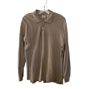 LL Bean Men's Long Sleeve Polo Shirt Tan Size Medium Minimalist